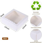 24 pcs White Pie Boxes,12x12x3 Inch Auto-Popup Bakery Boxes with Window Donuts Chocolate Muffins Donuts Pastry Dessert Cookie Box For Packaging - Image 2
