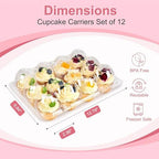12 Count x 25 Sets Cupcake Carrier With 300 Pack Liners, Stackable Plastic Cupcake Containers Boxes Holder with Tall Dome Lid, Disposable Cupcake Storage Trays - Image 3
