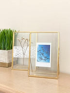 Beedecor Double Glass Frame for Pressed Flowers, Polaroid photos and Artwork,Gold 4x6 Standing Metal Picture Frames, Home Decor Photo Display, Set of 2 Pressed Flower Frames with Stand - Image 2