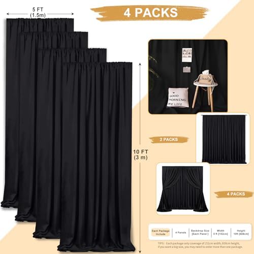 Black Backdrop Curtains 20ftx10ft Halloween Polyester Photo Drapes - Image 3