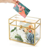 Okllen Glass Wedding Card Box with Lock and Slot, Gold Rim Envelop Box Gift Holder, Vintage Clear Card Box for Wedding Reception, Baby Shower, Birthday, Graduation (Glass Box and Lock Only) - Image 3