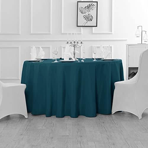 Fokitut 2 Pack Waterproof Round Tablecloth, 120 Inch, Stain Resistant and Wrinkle Polyester Table Cloth, Fabric Table Cover for Kitchen Dining, Wedding, Party, Holiday Dinner-Peacock Blue - Image 5