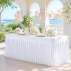 White Table Cloth for 8 Foot Rectangle Tables Fitted Stretch Spandex Table Cover with Skirt 8ft Baby Shower Birthday Party Banquet Ruffle White Tablecloth Wedding Table Cloths Desk Skirt, 2 Pack - Image 2