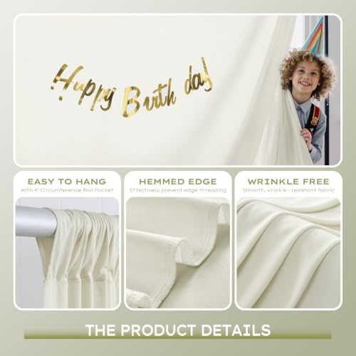 30×10ft Ivory Backdrop Curtain for Weeding Parties, Wrinkle-Free Fabric Drape for Baby Shower, Birthday Party Decorations, Photography Photo Booth Background, 3 Panels 10×10ft, with Rod Pocket - Image 3