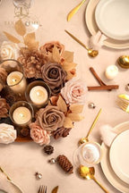 TINGE TIME 23pcs Artificial Flower Combo, Rose Dahlia Brown Nude - Image 4