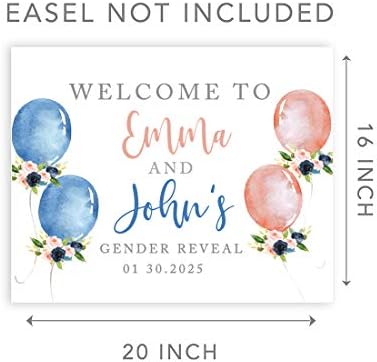 Andaz Press Custom Large Baby Shower Canvas Welcome Sign, 16 X 20, Watercolor Gender Reveal Balloons, Guestbook Alternative, Personalized Gender Reveal Welcome Sign Canvas, for Gender Reveal Party - Image 5