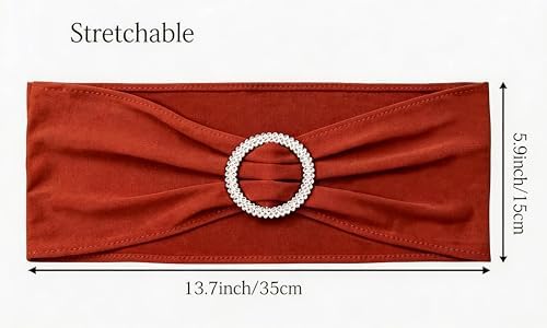 Pack of 50 Spandex Terracotta Chair Sashes Bows Elastic Chair Bands with Buckles for Wedding Reception Banquet Bridal Shower Halloween Decorations - Terracotta/Brick Red - Image 3