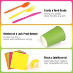 Kochorie 350 Pieces Neon Dinnerware Set, 7 & 9 inch Dessert Paper Plates Cups Napkins Plastic Cutlery Disposable Party Supplies for Neon Glow Party Birthday Baby Shower Wedding, Serve 50 Guests - Image 4
