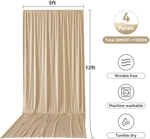 20ft x 12ft Champagne Backdrop Curtain for Parties, Wrinkle Free Polyester 4 Panels 5x12ft Photo Backdrop Drapes Back Drop Cloth for Wedding Birthday Party Baby Shower Photography Background - Image 6