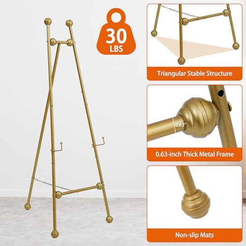 Heavy Duty Large Easel Stand for Mirror Display Wedding Sign(Gold 47'') - Image 3