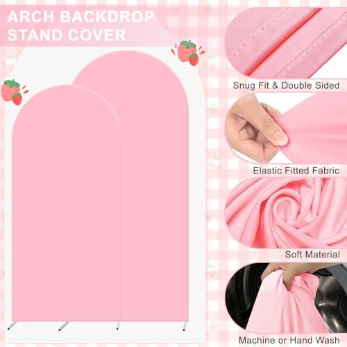 Set of 2 Arch Backdrop Cover 7.2FT, 6FT Pink and Berry First Birthday Decal Sign - Adjustable Round Top Chiara Backdrop Stand Covers for Wedding Birthday Party Baby Shower Banquet Decoration - Image 4