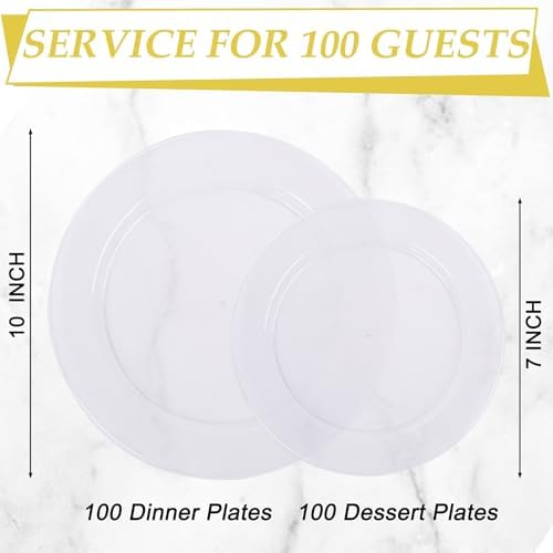 FLOWERCAT 200PCS Clear Plastic Plates Disposable Plates for Party - Clear Bulk Plastic Plates - 100 10" Dinner Plates and 100 7" Salad Plates for Weddings, New Year,Christmas Parties and Events - Image 2