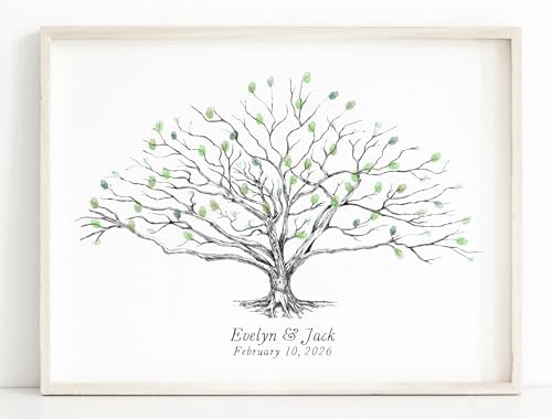 Guestbook Tree with Heart in Tree Trunk Guestbook for Weddings, Low Oak, Fingerprint Guest Book, Alternative Guestbook by Magic+Wand+Ink