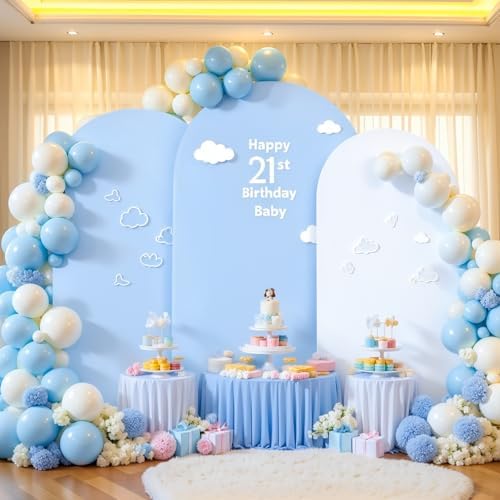 White Blue Arch Backdrop Cover Set of 3 Party Wedding Arch Covers Stretchy Backdrop 7.2FT 6.6FT 6FT Decorations Baby Shower Bridal Shower Photo Birthday Arch Stand Cover Spandex - Image 3