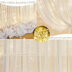 10ft x 10ft Cream White Chiffon Backdrop Curtain with Lights String for Parties,2 Panels Sheer Tulle Curtain Wedding Backdrop for Baby Shower Birthday Party Ceremony Reception Home Decorations - Image 2