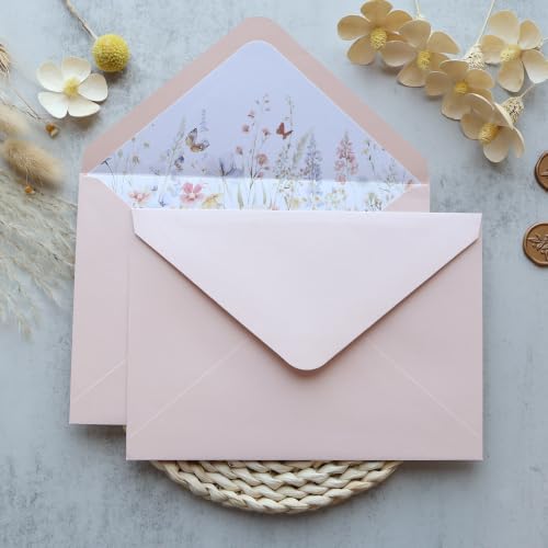 50PCS A7 Blush Pink Envelopes, 5.3×7.6" Wildflower Liner Envelopes - Image 2