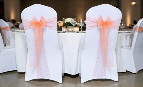 MDS Pack of 300 Organza Chair Sashes for Wedding & Event Décor – Peach - Image 2