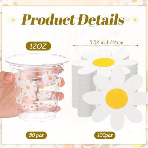 155 Pcs Groovy Daisy Paper Napkins Cups Garlands for Party Decor - Image 3