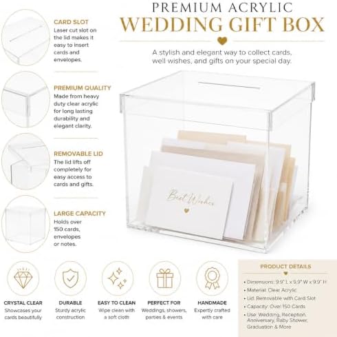 OnDisplay Luxe Acrylic Wedding Card Box with Lid - 10in Reception Money Box - Image 3