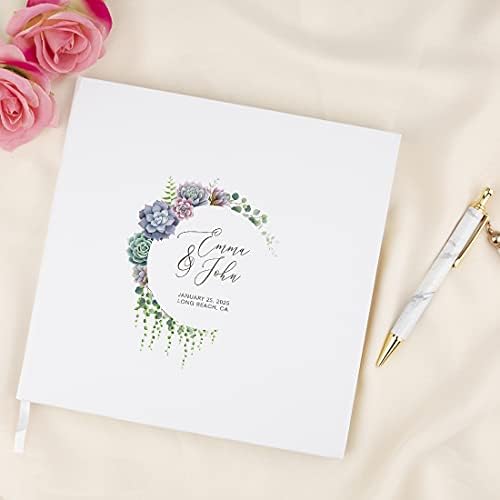 Andaz Press Personalized Wedding Guestbook with Gold Accents, Succulents Wreath Design White Guest Sign in Guest Registry 120 Pages 8.5 X 8.5 Memories Book for DIY, Scrapbook, Photo Album - Image 2