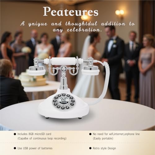 Audio Guest Book Wedding Phone,Audio Guestbook Phone Vintage Style Audio Message Voicemail for Graduation Retirement Party Birthdays Baby Shower Special Occasions (White) - Image 4