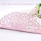 25 PCS Pink Personalized Glitter Laser Cut Wedding Invitation Pockets - Image 6