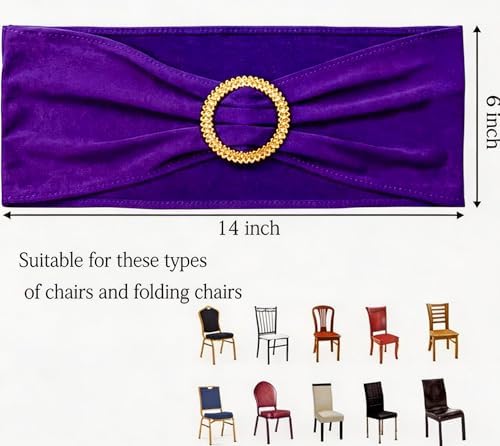 Pack of 50 Spandex Purple Chair Sashes with Gold Buckles, Stretch Chairs Sashes for Wedding Party Baby Shower Ceremony Event Decorations Chair Bands Bows (Purple Sashes, Gold Buckles) - Image 3