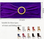Pack of 100 Purple Chair Sashes with Gold Buckles Spandex Chair Bands Bows - Image 3