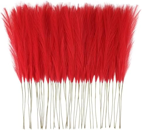 obbsie 150PCS Red Faux Pampas Grass Decor, 21.6" Fluffy Vase Filler by ObbsieDirect