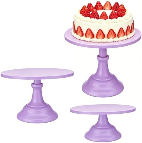 3 PCS Purple Round Cake Stand Set, Multi Size Metal Cupcake Holders Stand for Birthday Wedding Banquets, Pastry Display Holders for Holiday Party Dessert Display Table Decor (8"/10"/12" Plate) by NIANDAIJING