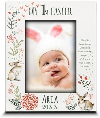 BELLA BUSTA- Personalize Baby First Year Memory Keepsake Picture Frame-Nursery Decor (1st Easter (5x7 Vertical)) by BELLA+BUSTA