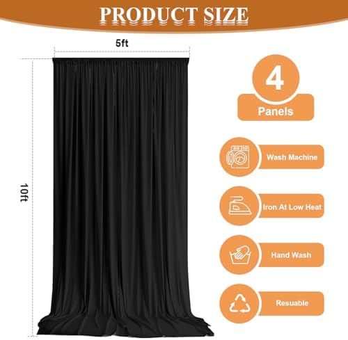 20x10ft Wrinkle Free Black Backdrop Curtain for Parties, Soft Black Photo Curtains Backdrop, Polyester Photo Backdrop Drapes for Birthday Party Baby Shower Photography Background - Image 3