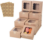 100 pcs 6x6x3 Inches Small Cake Box with Window, Bakery Pastry Cookie Boxes, Mini Pie container for Pastry,Dessert,Strawberries,Chocolates, Cupcakes with paper stickers (Brown) by PFAMKEER