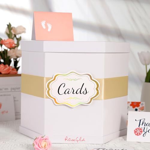 ROSEGLD White Card Box, Card Receiving Box with Ribbon 14x12x12 Inches - Image 4