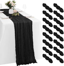 16 Pack Black Cheesecloth Table Runners 20x120 Inch Gauze Table Runner Cheese Cloth 10FT Black Table Runner Rustic Sheer Runner for Wedding Baby Shower Birthday Party Table Decor by Yorcari