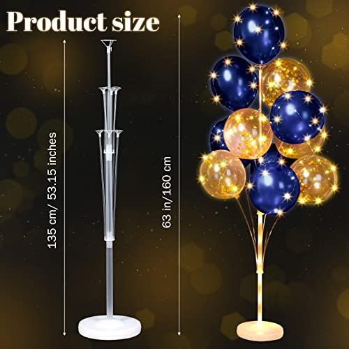 Wettarn 4 Set Balloon Column Kit for Floor with LED Light Balloons Stand Kit Tower Pillar Backdrop for Wedding Birthday Summer Baby Shower Party Decorations(Gold and Navy Blue) - Image 4