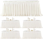 4 Panels Ivory Desk Skirt for Teacher Desk 6ft Table Skirts for Rectangle Tables 6ft Spandex Curtain Table Skirt for Classroom Ruffle Fabric Tablecloth for Party Wedding Baby Shower Decorations by Tao-GePartyDecorations