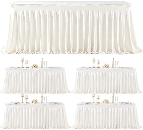 4 Panels Ivory Desk Skirt for Teacher Desk 6ft Table Skirts for Rectangle Tables 6ft Spandex Curtain Table Skirt for Classroom Ruffle Fabric Tablecloth for Party Wedding Baby Shower Decorations by Tao-GePartyDecorations