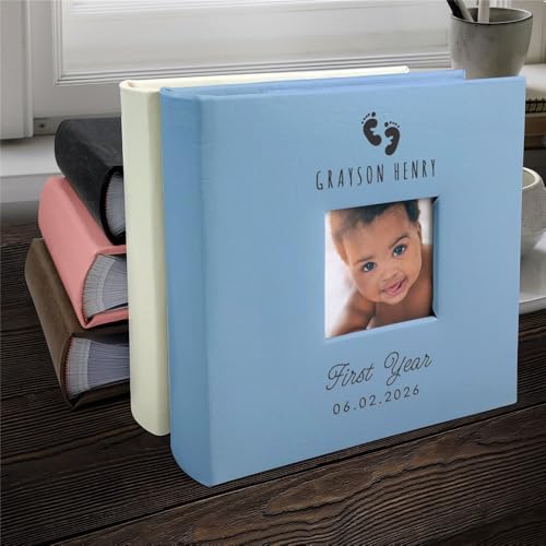 Personalized Engraved Baby Feet Leatherette Photo Album, First Birthday Gift, Baby Scrapbook - Image 5