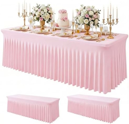 2Pack Pink Spandex Tablecloth for 8FT Rectangle Tables,Table Skirt by Baoszty