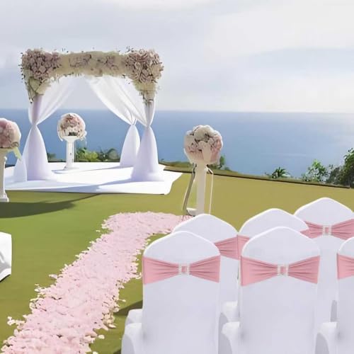 Spandex Dusty Pink Chair Sashes Bows 50 PCS Stretch Chair Cover Band - Image 7