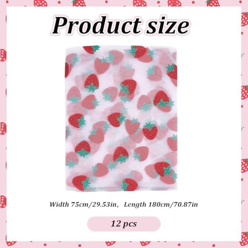 12 Pcs 29x70 Inch Strawberry Shiny Glitter Tulle Table Runner, Pink Lace Tablecloth for Cake Birthday Party Wedding Baby Shower Christmas Decorations - Image 2