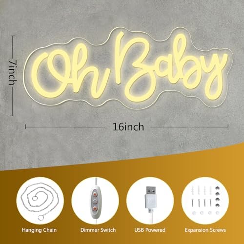 Oh Baby Neon Sign for Wall Decor, USB Powered Light Up Sign for Baby Shower - Image 3