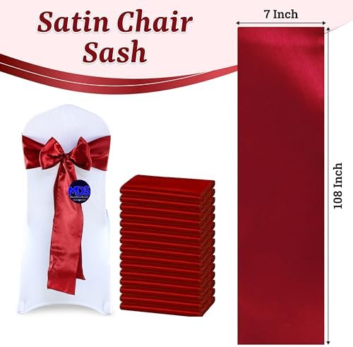 MDS® Pack of 75 Satin Chair Sashes for Wedding & Events – Apple Red - Image 3