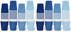 Whaline 100 Pcs Summer Dusty Blue Disposable Coffee Cups with Lids 12 Oz Gradient Blue Paper Cups Corrugated Ripple Wall Insulated Hot Cup for Home Office Party Supplies (Pack of 2) by Whaline