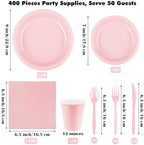 Aodaer 400 Pieces Pink Party Supplies Disposable Dinnerware Set Include Plastic Plates Cups Knives Forks Spoons Paper Napkins for Birthday Wedding Graduation Parties, Serve 50 Guests - Image 2
