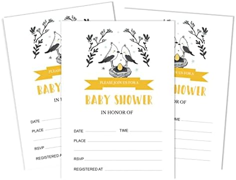 Pack of 30, Boy/Girl Baby Shower Party Collection, Baby Shower Invitation Cards, Fill in the Blank Invites WIth Envelopes, Bird Theme Party Supplies - Image 6