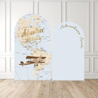 Set of 2 Arch Backdrop Covers Adventure Awaits Baby Shower Arch Stretchy Cover Airplane Travel Map Theme Birthday Party Decorations (7.2FT & 6FT,Blue) - Image 2