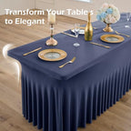 2 pk Navy Blue Spandex Tablecloth 8ft With Ruffle Table Skirt, Wrinkle Free Stretchy Fitted Tablecloths for 8 Foot Rectangle Tables, Elastic Spandex Table Covers 8ft for Weddings Parties Banquet Craft - Image 5