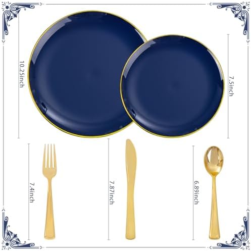 YOUBET 125PCS Navy Blue Plastic Plates for Party Wedding - Image 3